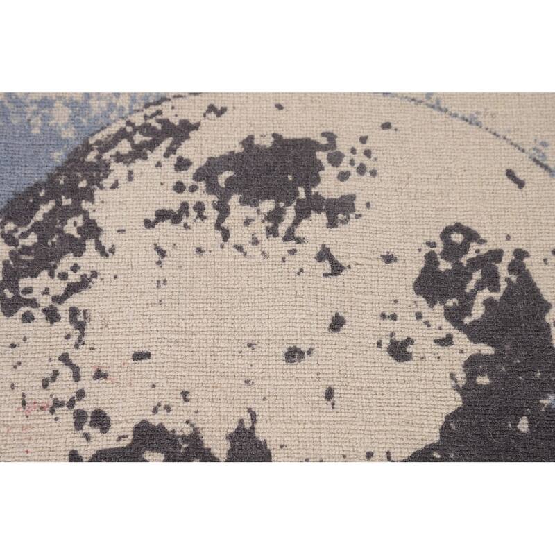 Nature Print Ivory Abstract Modern Area Rug Handmade Wool Carpet - 5'3" x 6'7"