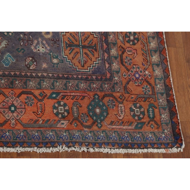 Geometric Joshaghan Persian Vintage Rug Hand-Knotted Wool Carpet - 6'7"x 9'10"