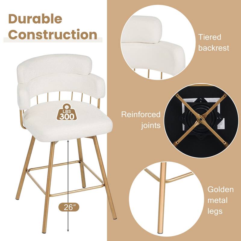 Swivel Counter Stool with Glide Foot Pads, Auto-Return Bar Stool with Tiered Backrest and Bucket Seat