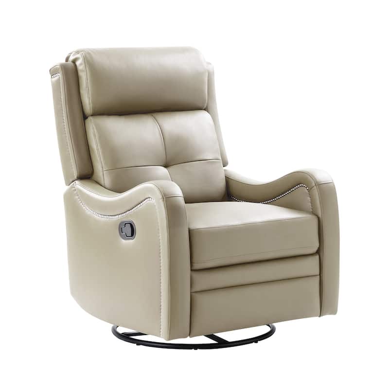 Franco Modern Genuine Leather Swivel Rocker Recliner with Nailhead Trims by HULALA HOME