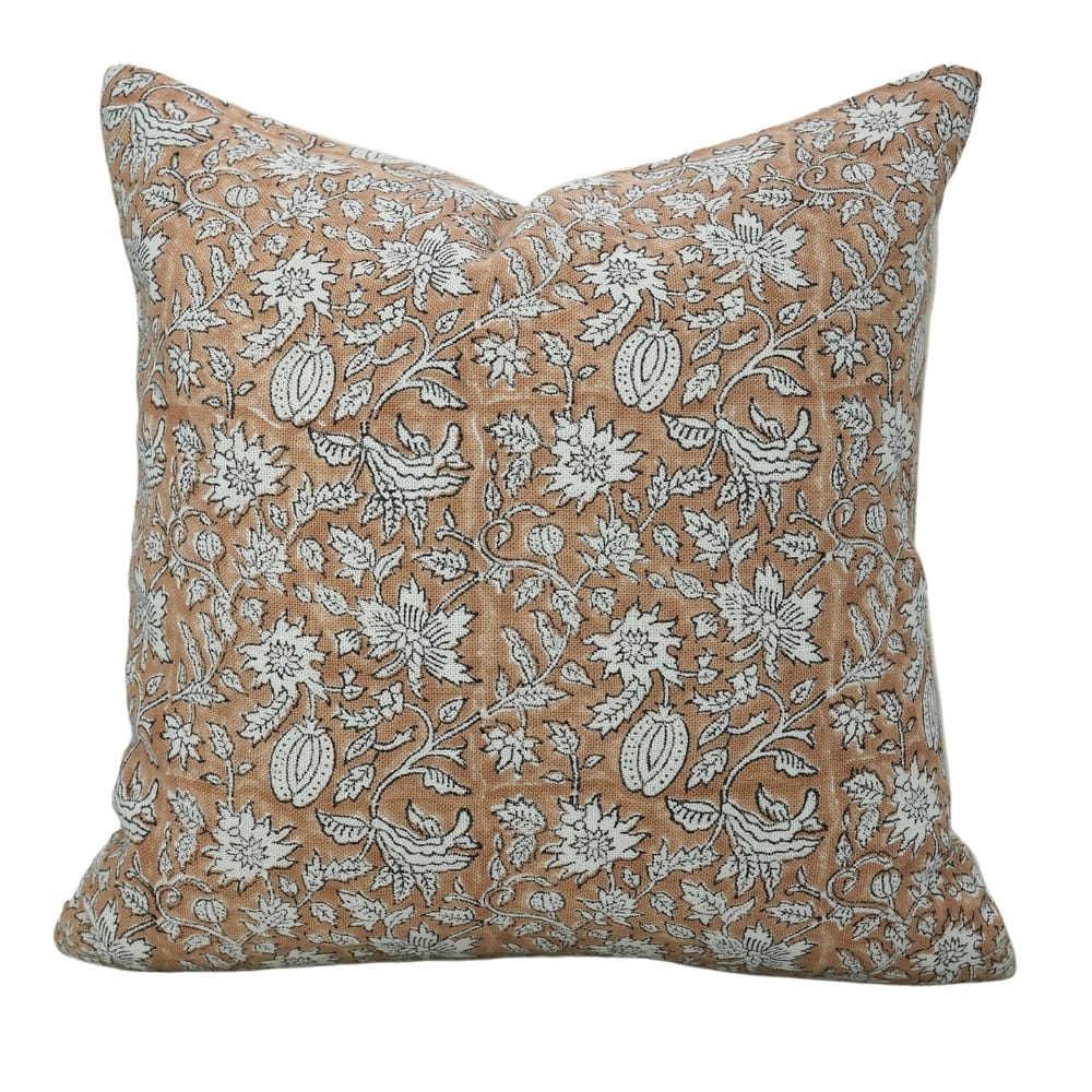 Fabdivine Floral Pillow Cover Heavy Linen Block Print for Living Room Chair Patio Office or Bedroom Decor, Manikarnika