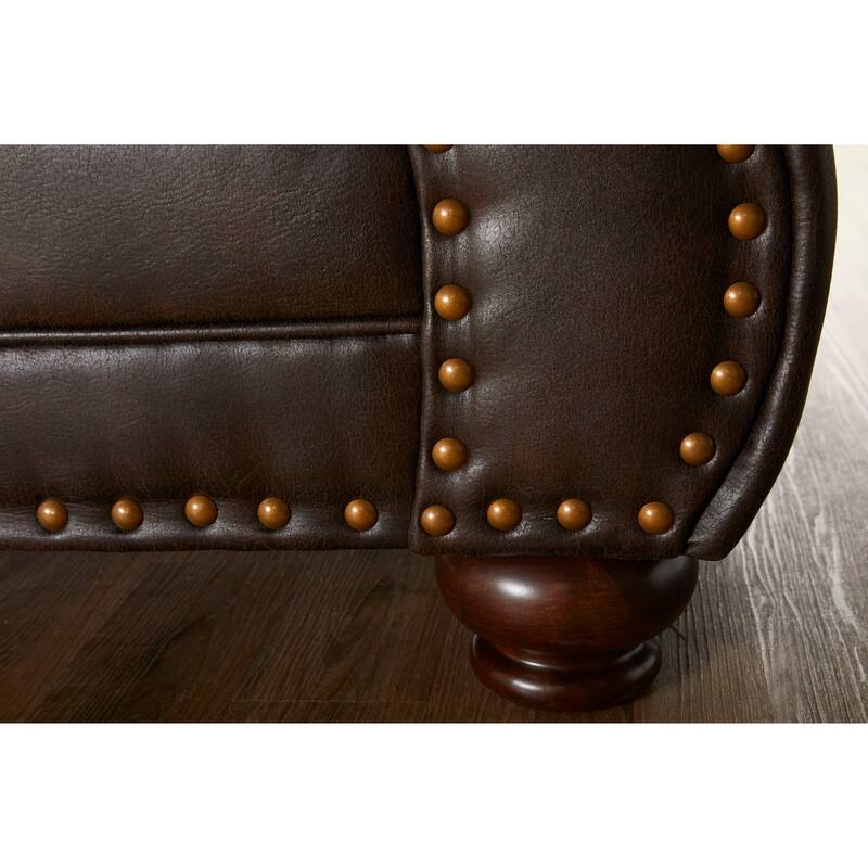 Roundhill Furniture Leinster Fabric Upholstered Nailhead Loveseat in Espresso