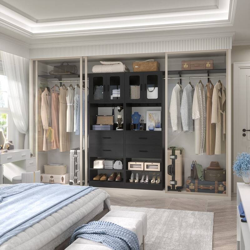 Rackcog Closet System with Doors and Drawers, Storage Organizer with DIY Shelving for Walk-in Closet