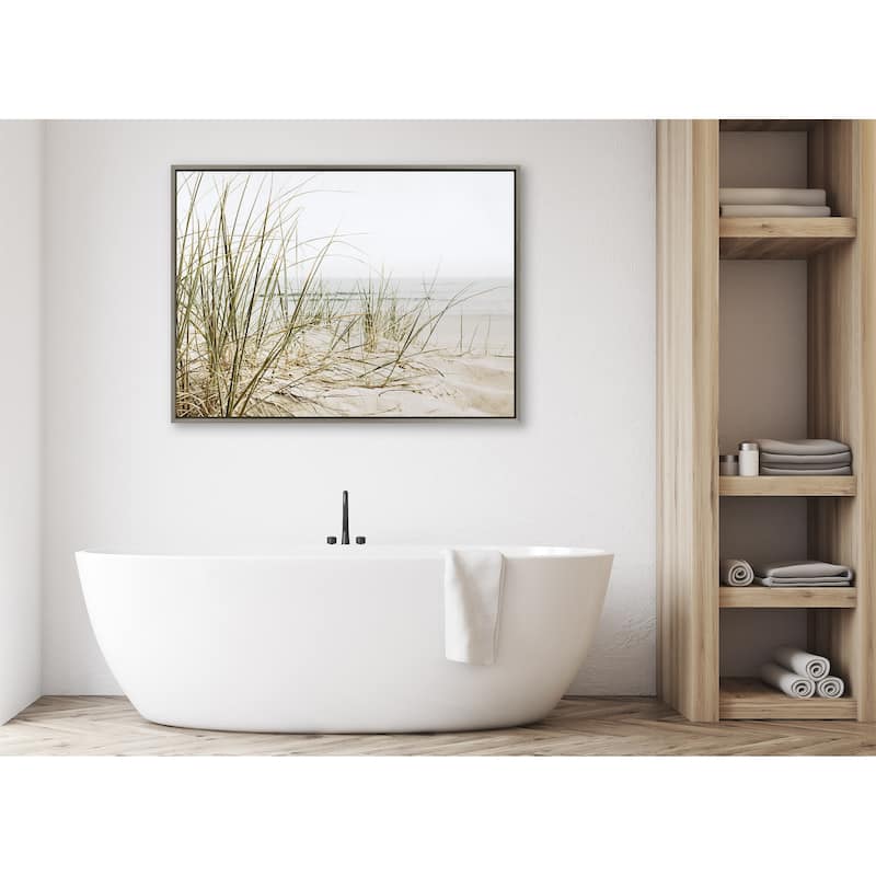 Kate and Laurel Sylvie Calming Beach Grass Framed Canvas by The Creative Bunch Studio