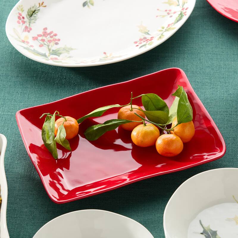Certifed International Berry Red Christmas Rectangular Platter 14" x 10" - 14 L x 10 W x 1.25 H
