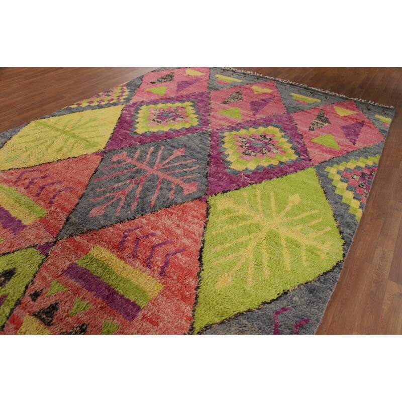 Plush Colorful Moroccan Oriental Area Rug Handmade Wool Carpet - 8'0" x 10'10"
