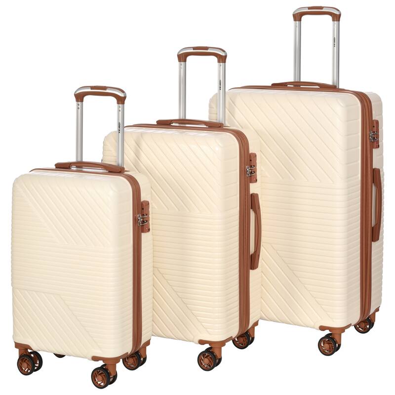 Lightweight Luggage Set 3 Piece Double Spinner 8 Wheels Suitcase with ...