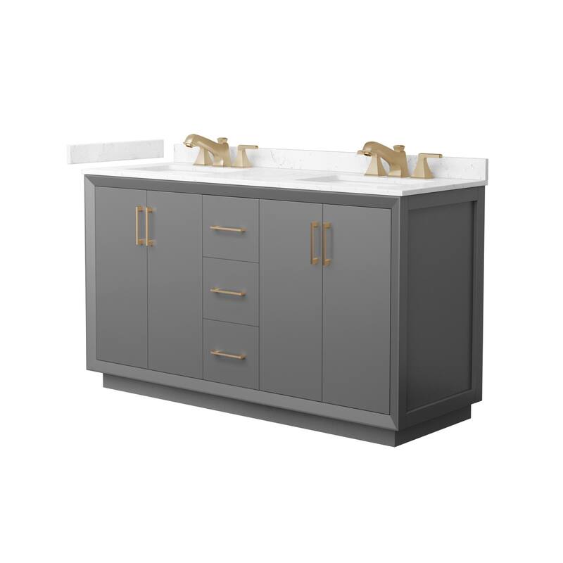 Wyndham Collection WCF4141-60D-VCA-US3MXX Strada 60" Free Standing - Dark Gray / Carrara Cultured Marble Top / Satin