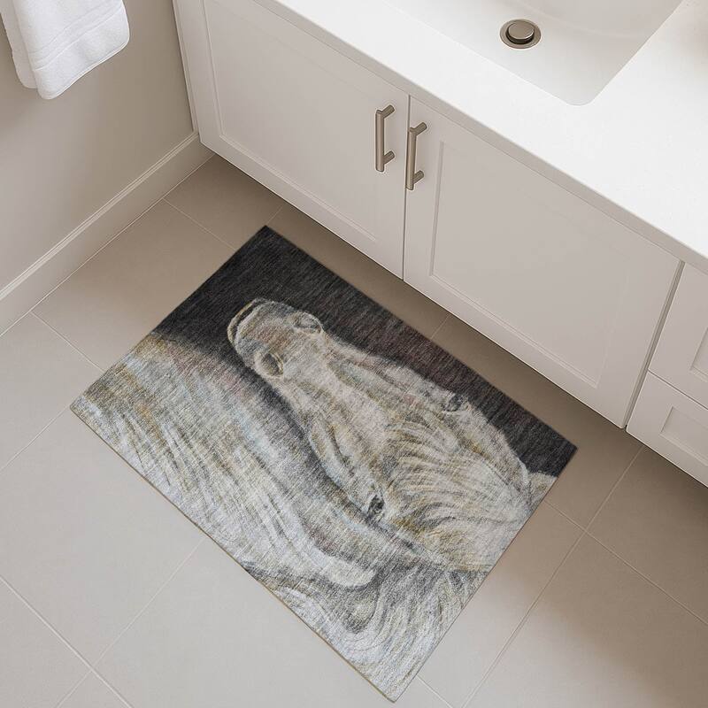 Premium Washable Super Soft Modern Horse Mayfield Rug - Ivory - 1'8" x 2'6"