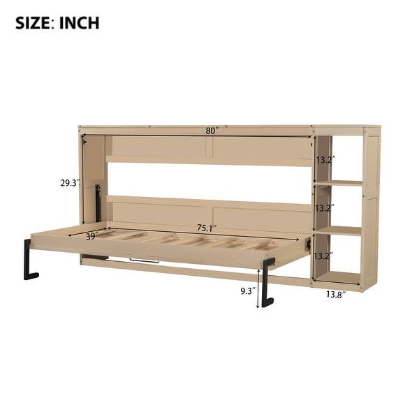 Twin Size Wooden Murphy Bed with Bookshelf