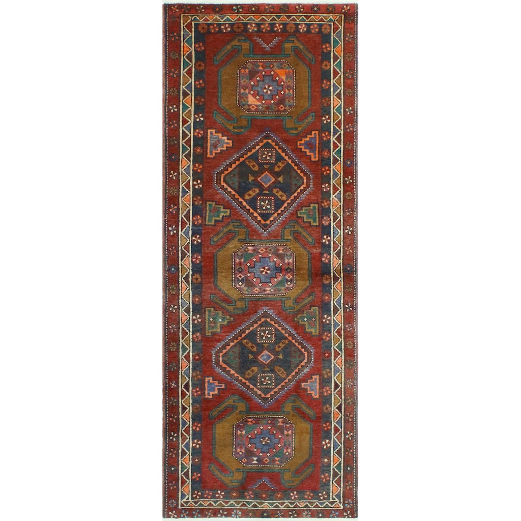 Fine Vintage Distressed Anthonie Red/Charcoal Runner - 3'6" x 10'0"