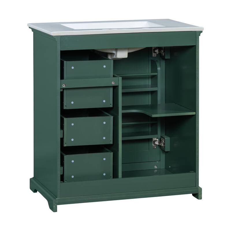 30 inch MDF Bathroom Vanity with Sink, One Package, Green Bathroom Cabinet with Drawers