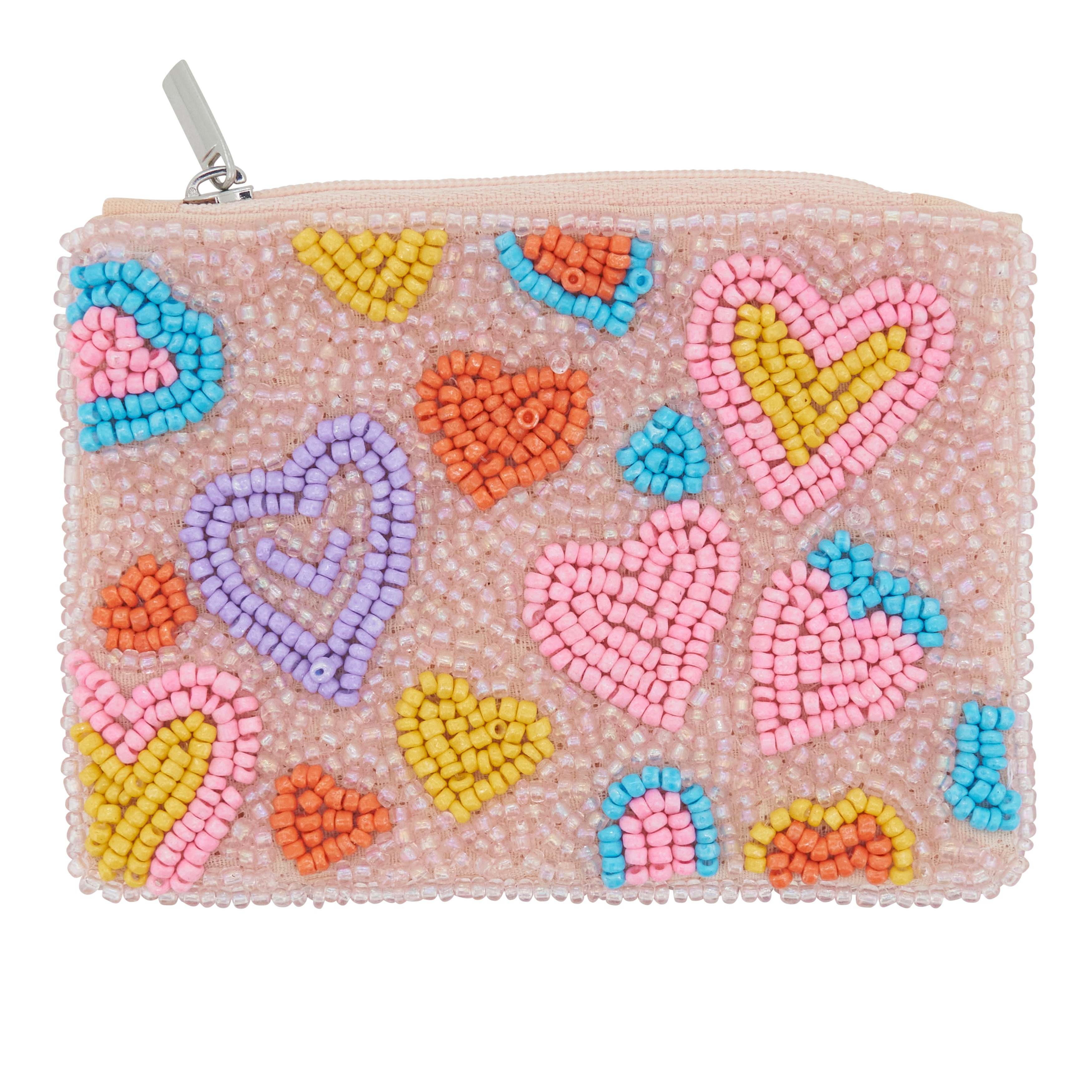 Valentine's Beaded Heart Coin Purse - Colorful Love Motif Zipper Pouch for Small Essentials
