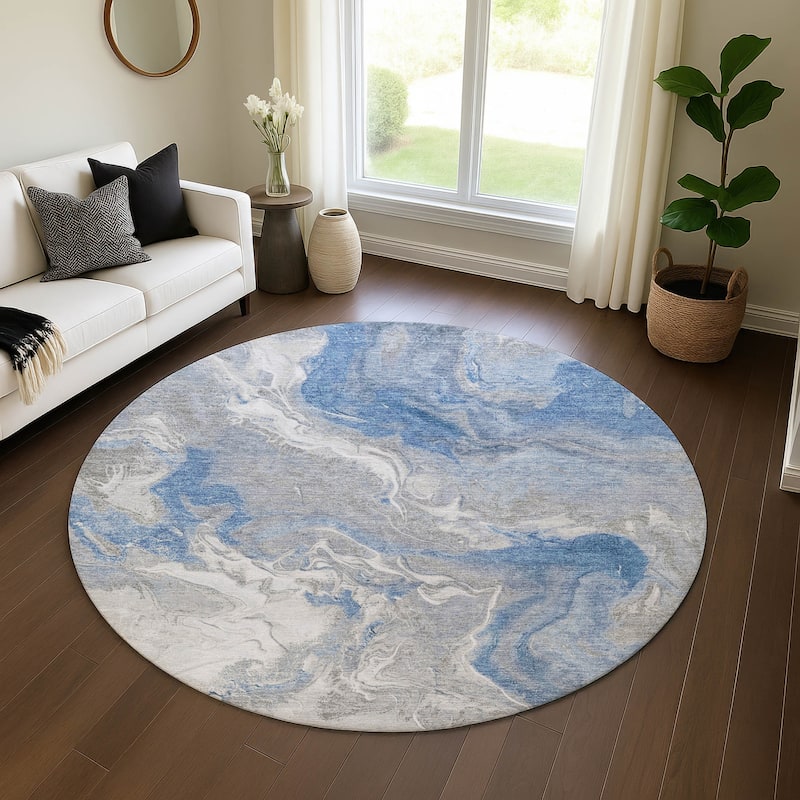 Premium Washable Super Soft Glam Modern Mayfield Rug - Blue - 8' x 8'