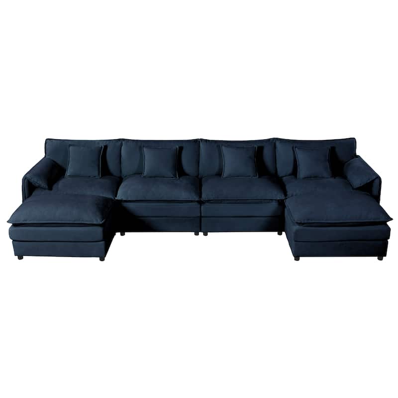 143.31" Chenille Upholstered U-Shaped Modular Sectional Sofa with Double-Layer Cushions, DIY Combination
