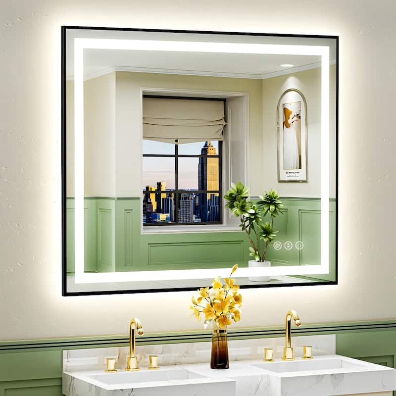 Framed Front & Back LED Lighted Anti-Fog Tempered Glass Wall Bathroom Vanity Mirror - 40" x 36"