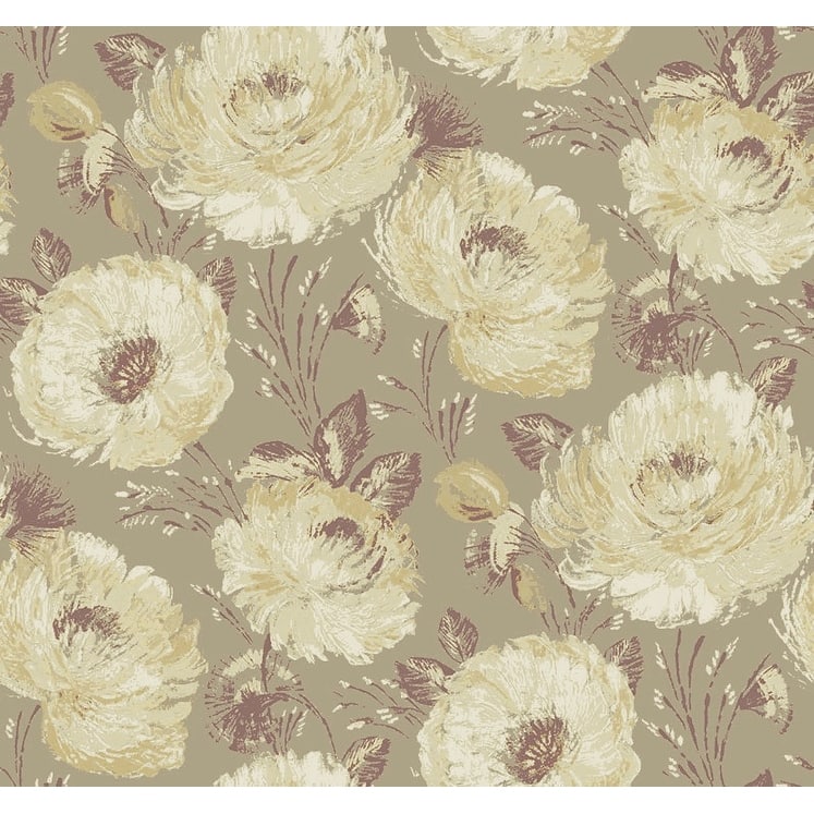 Seabrook Designs Cinna Floral Unpasted Wallpaper - 27 in. W x 27 ft. L - Metallic Champagne & Mauve