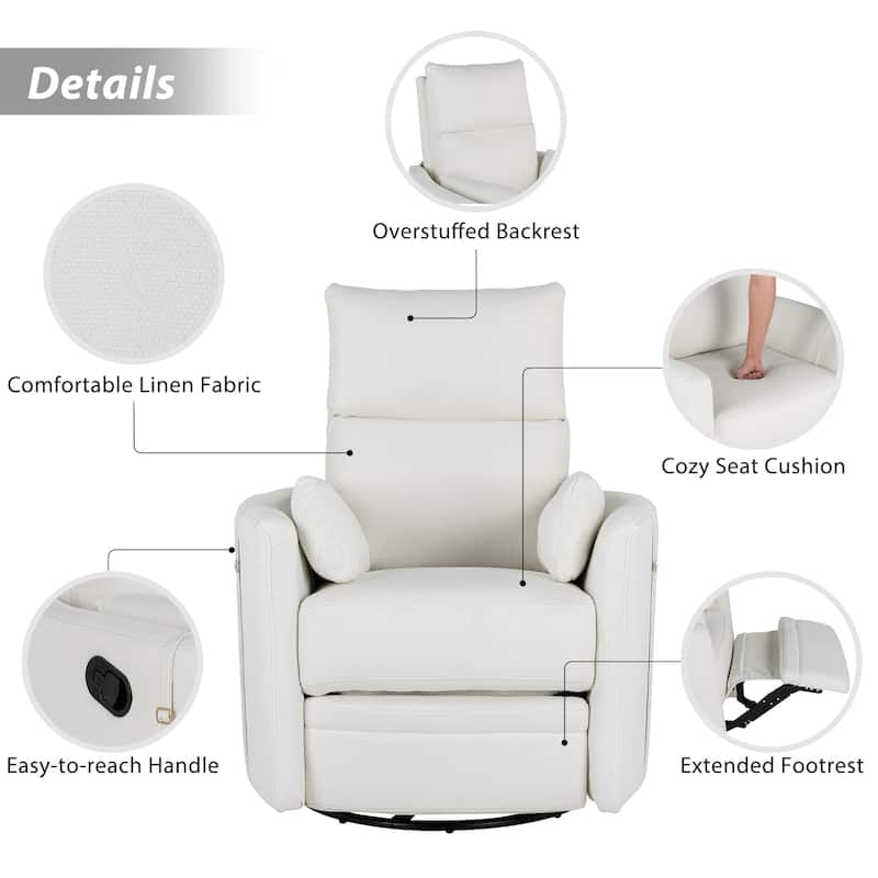 Beige Manual Rocker Recliner featuring 360° Swivel and Adjustable Backrest, Includes Two Removable Cushions