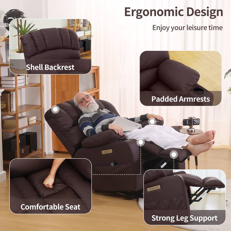 Power Lift Recliner Chair, Oversized Shell Backrest Reclining Chair with Massage & Heat for Elderly