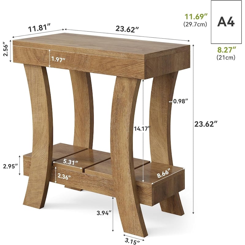 2-Tier Wood Rectangular Side Table with Storage Shelf, Small Night Stand for Bedroom, Living Room, Small Spaces