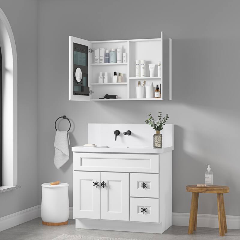 Wall Mounted Bathroom Medicine Cabinet with HD Mirror, Recessed or Surface Mount, Storage for Cosmetics & Personal Care