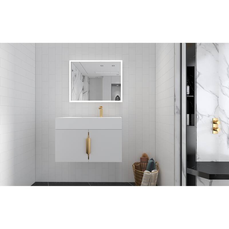 Amazon 30" Wall Mounted Bathroom Right Basin Vanity Set w/ White Top