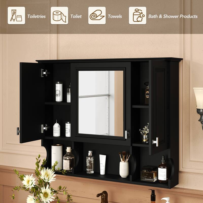 35'' x 28'' Wall Mounted Bathroom Cabinet, Modern Bathroom Wall Cabinet with Mirror and Open Shelves