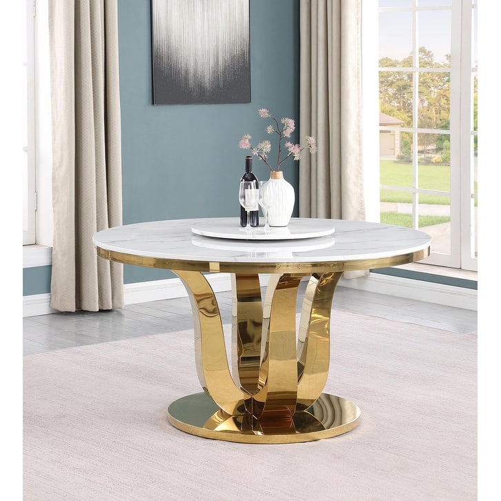 Best Quality Furniture Round White Marble Dining Table - White Marble - Gold Base