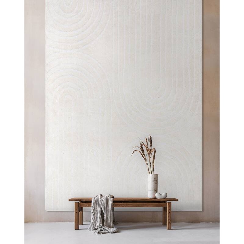 Well Woven Feliz Modern Soft Shag Geometric High-Low Textured Area Rug - 5'3" x 7' - Ivory