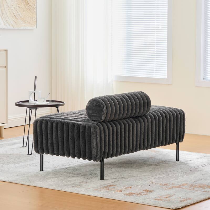 Roomfitters Faux Fur Loveseat Bench, 2-Seater Small Sofa Window Ottoman Footrest with Adjustable Back and Metal Legs