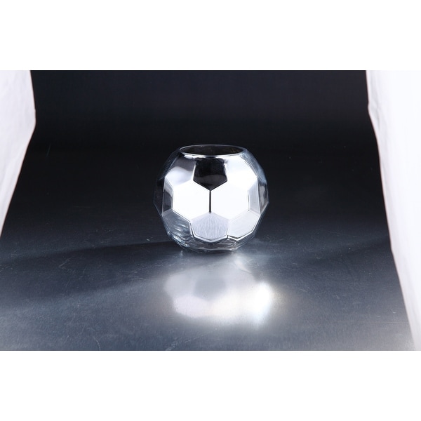 7" Silver Shiny Hexagon Hand Blown Glass Vase Tabletop Decor - N/A
