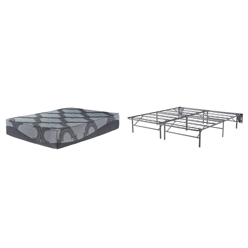 Signature Design by Ashley 12 Inch Ashley Hybrid Gray 2-Piece King Mattress Package