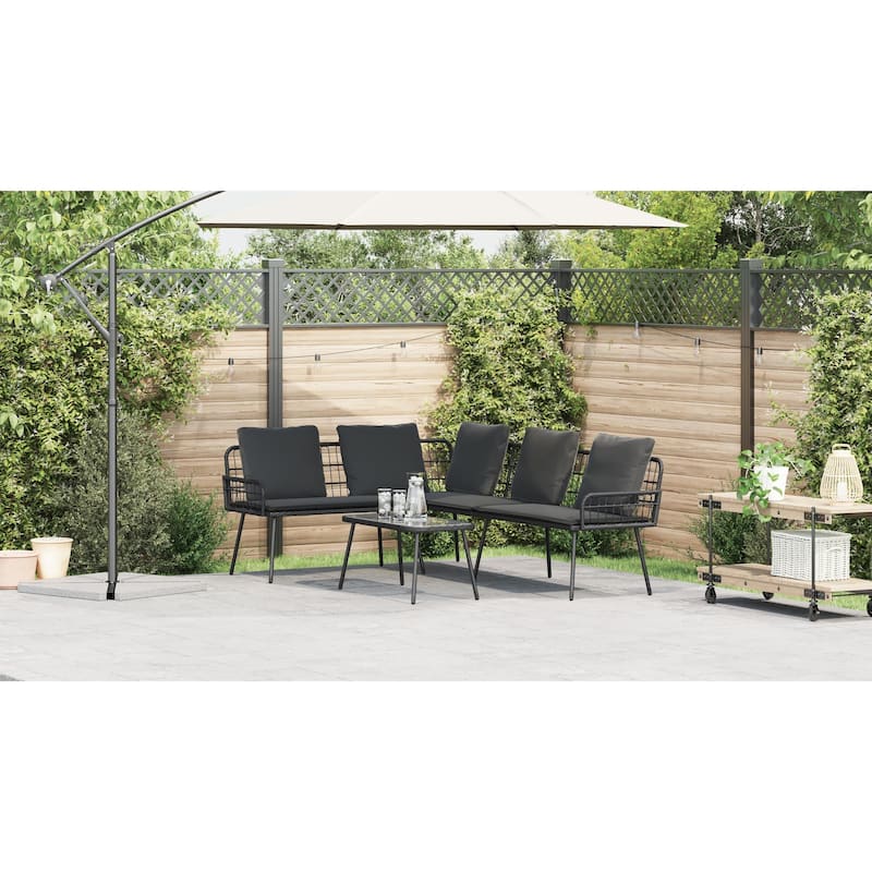 vidaXL 2 Piece Garden Sofa Set with Cushions Black Poly Rattan