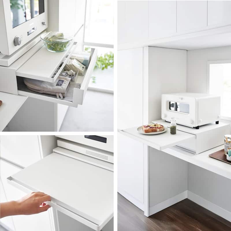 Yamazaki Home Countertop Drawer with Pull-Out Shelf, Steel, Holds 37 lbs - L 15.47 x W 17.72 x H 5.31 inches