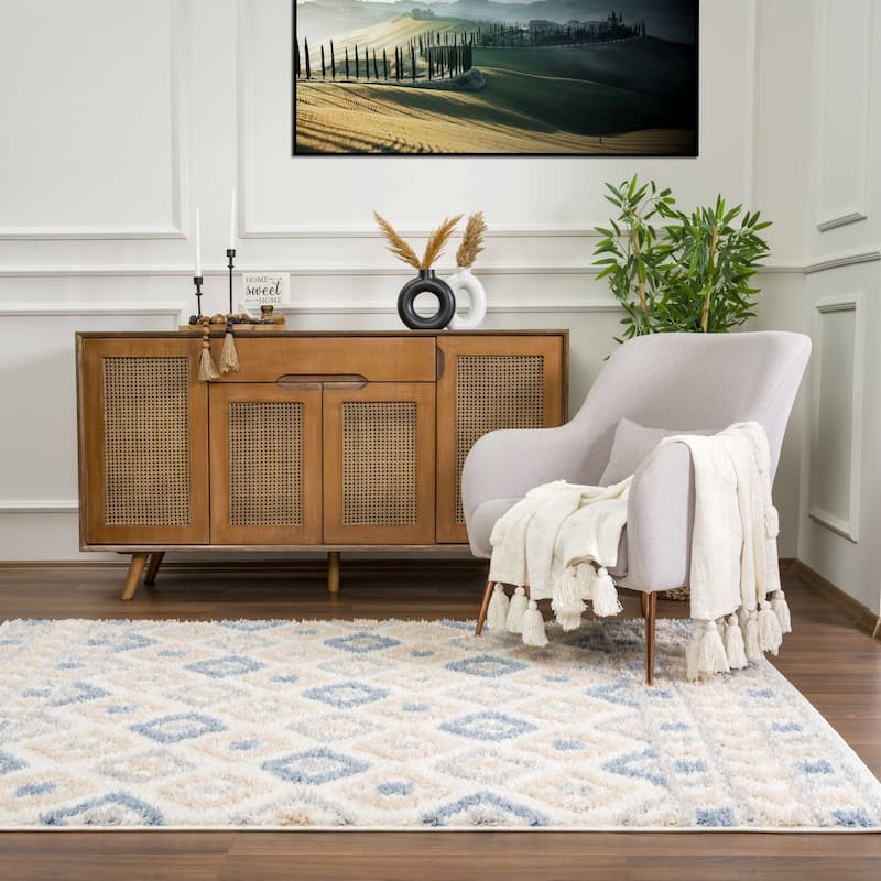 Tilos Moroccan Trellis Farmhouse Shag Area Rug