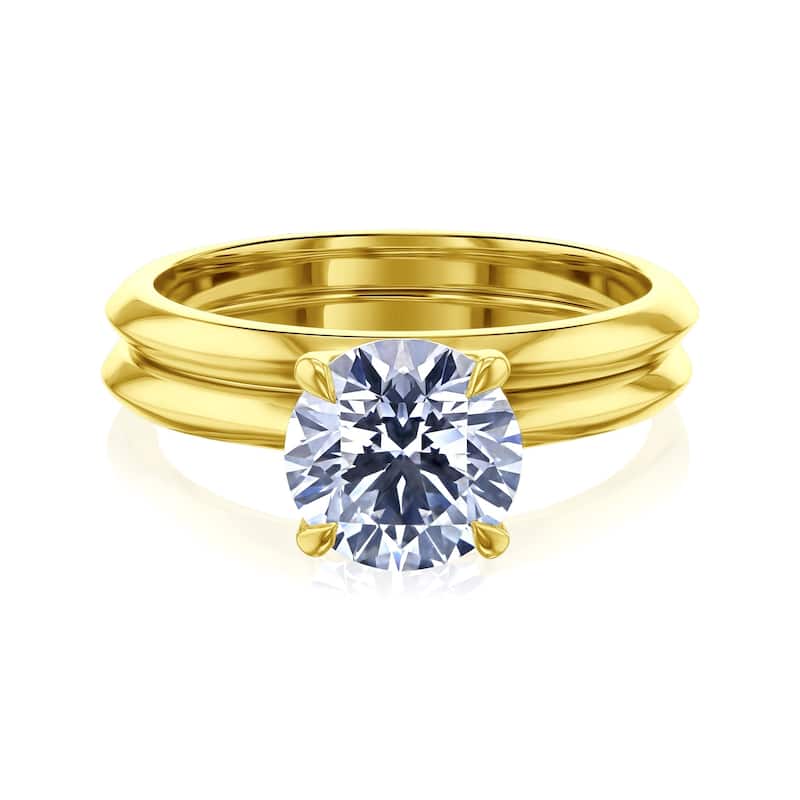 Kobelli 2 Carat Lab Grown Diamond Certified 14k Solid Gold Plain Knife Edged Bands Solitaire Hana 2pc Bridal Set (EF/VS) - 4.5 - Yellow