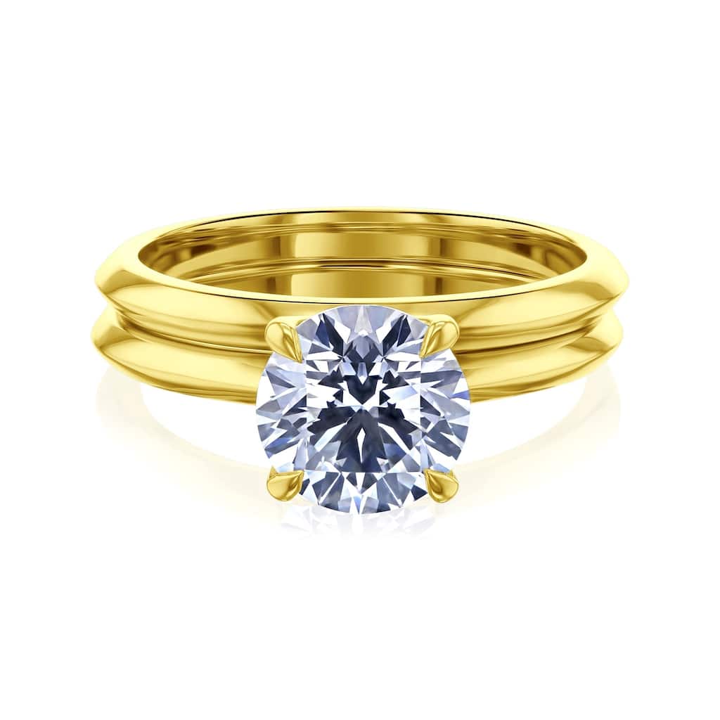 Kobelli 2 Carat Lab Grown Diamond Certified 14k Solid Gold Plain Knife Edged Bands Solitaire Hana 2pc Bridal Set (EF/VS)