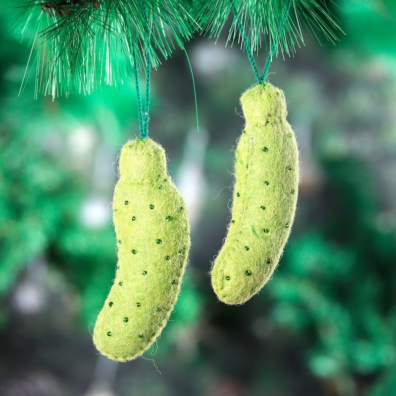 Novica Handmade Christmas Pickle Wool Felt Ornaments (Pair)