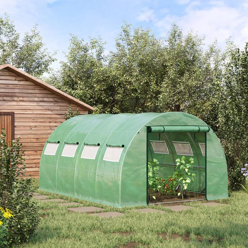 UV-Resistant Hoop Tunnel Tent Greenhouse Shed with Zipper Doors & Mesh Windows Garden Shed, Gardening Plant Hot House, Arch Roof