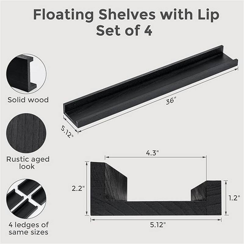 Wooden Picture Shelves for Wall with Ledge - 5.12"D x 36"W x 2.17"H