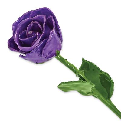 Curata Lilac Lacquer Dipped Natural Rose with Green Leaves and Stem - 19"