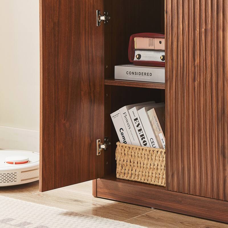 Modern Wavy Sideboard, Curved Contour Design Storage Cabinet