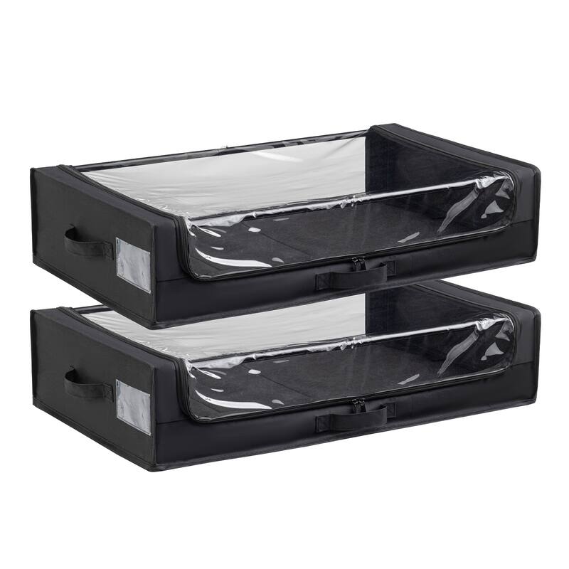 Modern Designs Under-Bed Storage Bins with Zippered Clear Top and Wheels, Set of 2