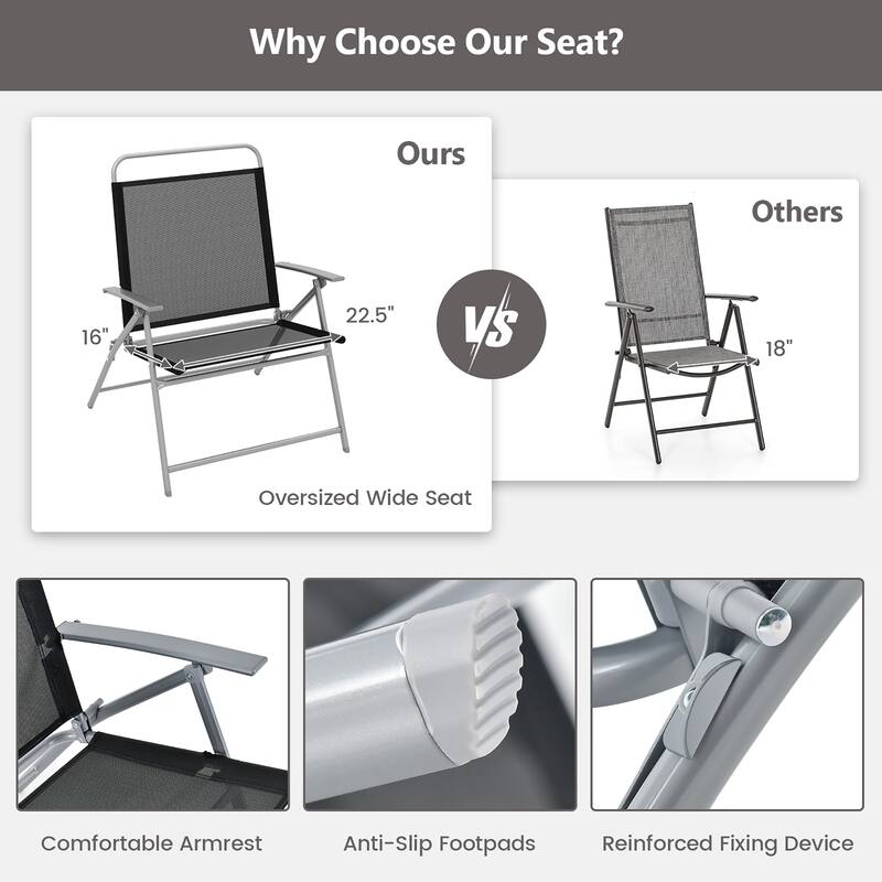 Gymax 3 Piece Patio Folding Chair Set w/ Coffee Table & Extra-Large