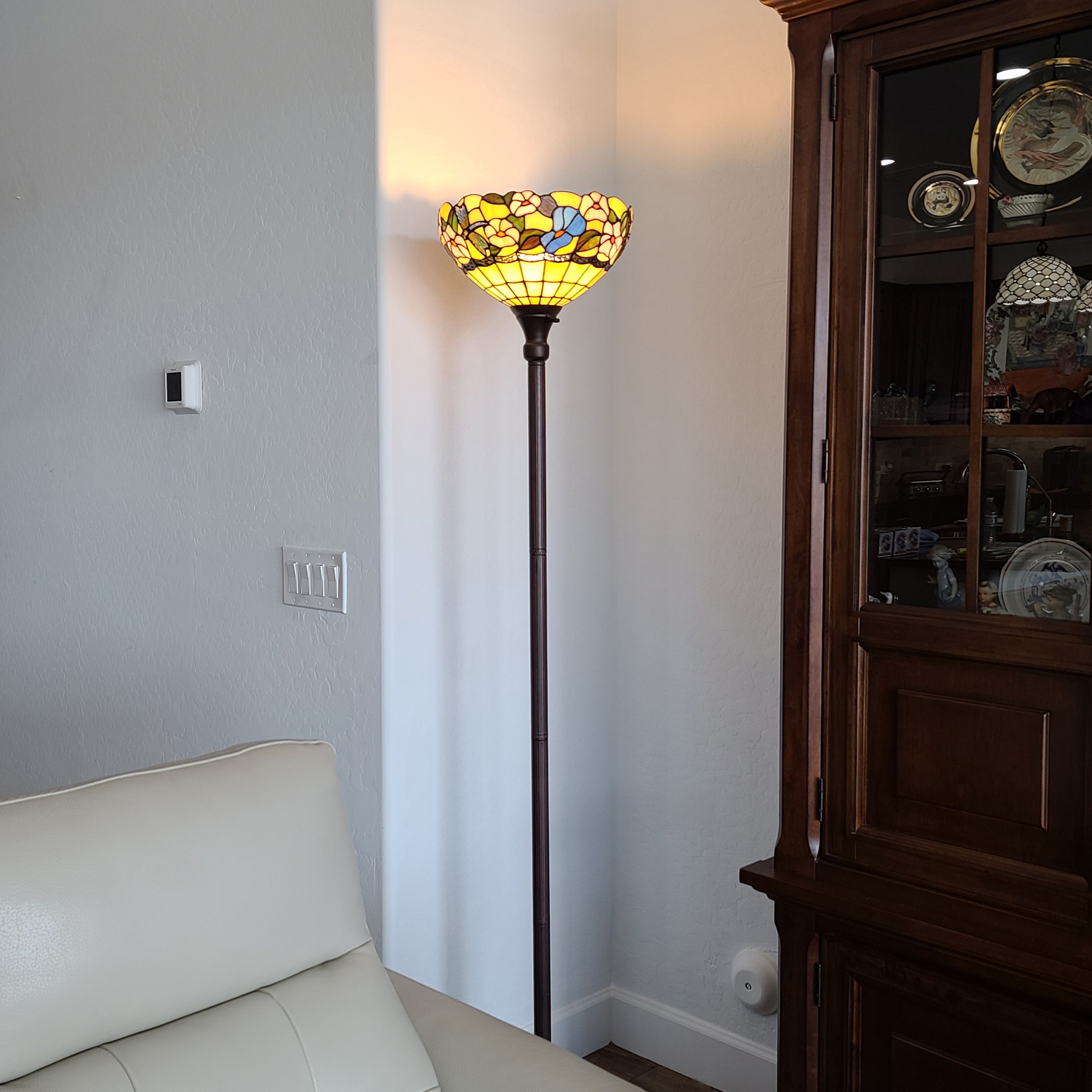 Amora Lighting 70 in. Tall Tiffany style Hummingbirds Floral Torchiere Floor Lamp