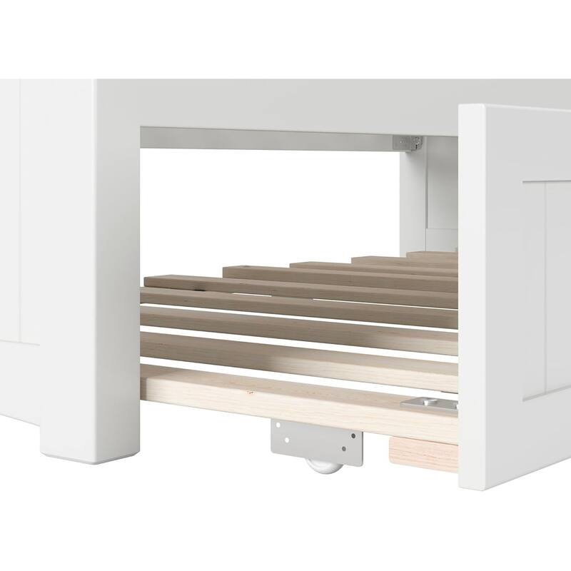 Twin Daybed with Trundle - Mid-Century Wood Daybed - White Finish -