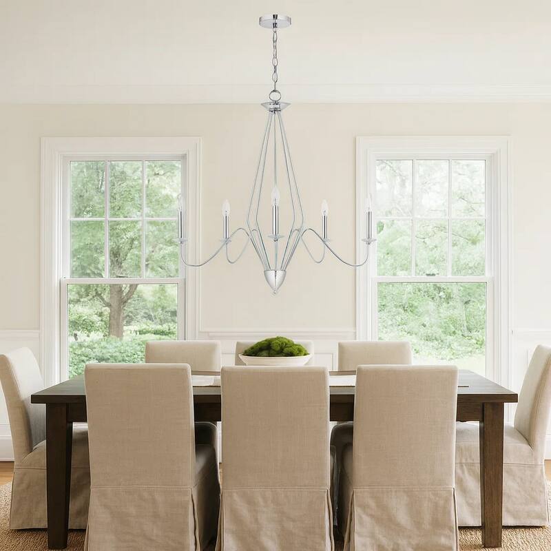 Wehy 30 Inch Chandelier w Canopy, Chrome Metal, Candelabra Design