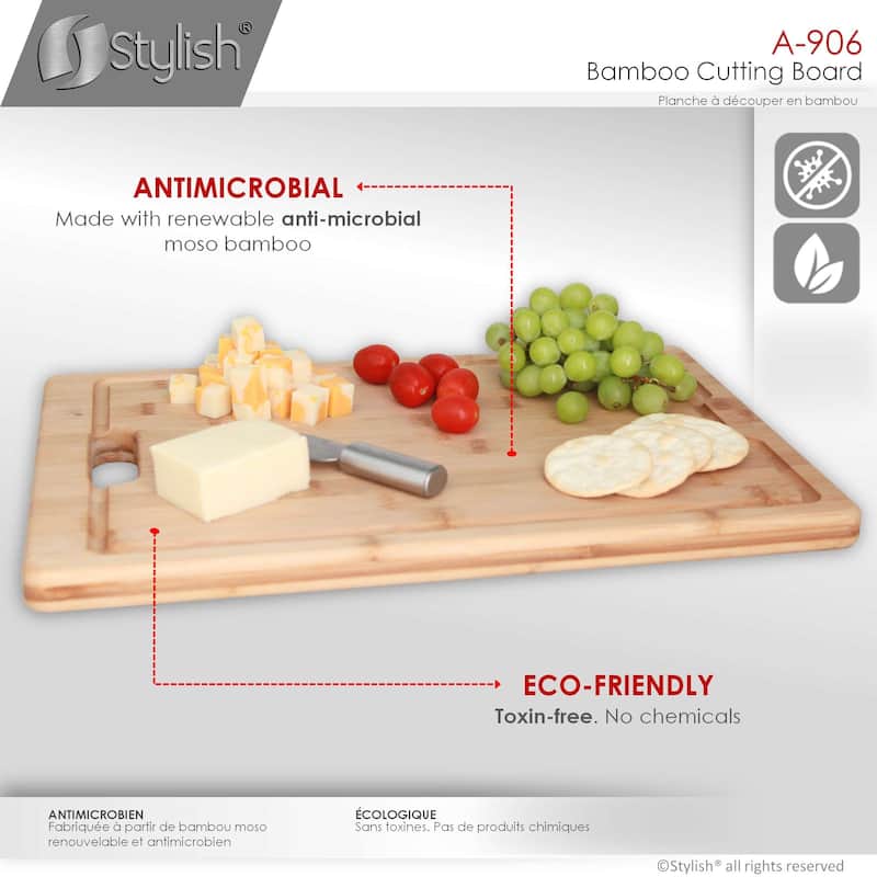 STYLISH 17 inch Large and Thick Bamboo Cutting Board with Juice Groove - 16.75" x 11"
