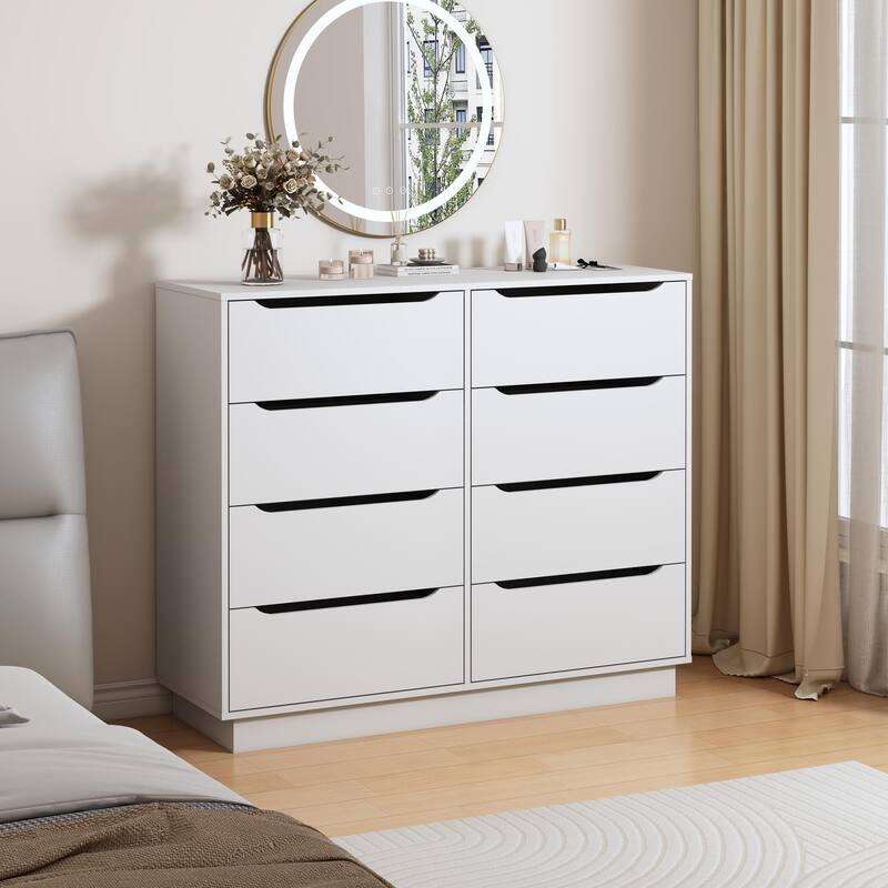 Wooden White Dresser for Bedroom, 9 Drawer/8 Drawers Double Dressers & Chest of Drawers, Large Clothing Storage Cabinet