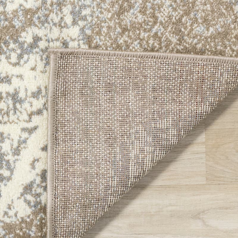 Charlotte Collection - Distressed Brown/White/Black Foliage Rug - 7'10" x 10'6"